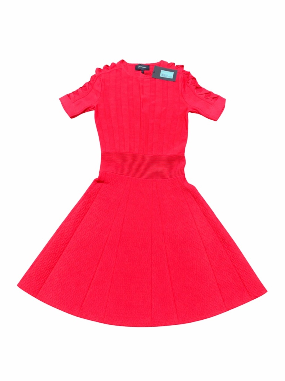 THE KOOPLES Red Twist Cutout Short Sleeve Rib Knit Fit & Flare Dress! - Picture 2 of 9